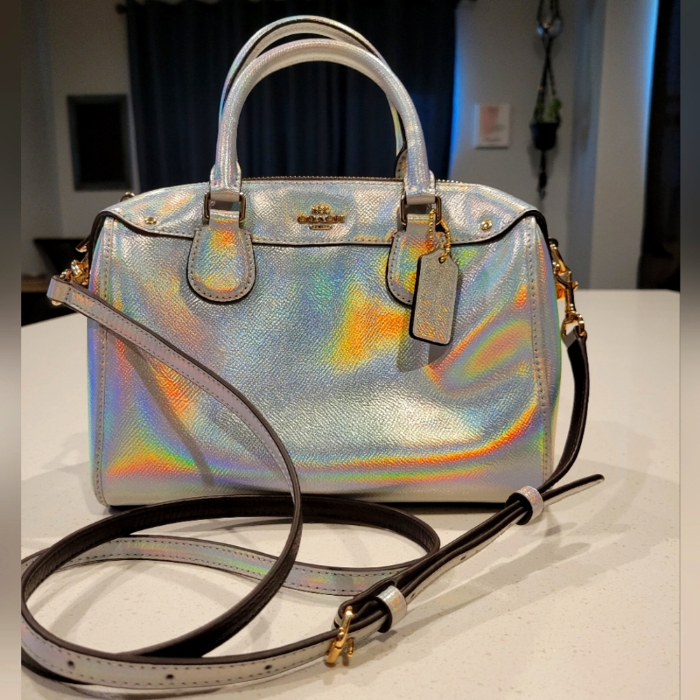 Coach Mini Bennett Satchel in hologram holographic silver rainbow leather RARE